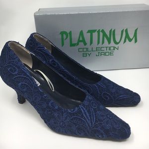 Platinum shoe Navy Lace Fabric 2.5 Inches Heel
